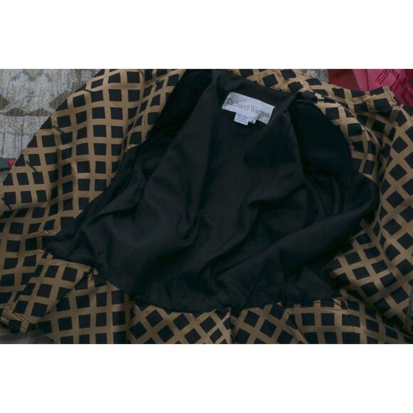 Richard Warren Pure Silk Vintage Peplum Blazer Beige Black Diamond Grid Size 4 - Picture 9 of 15